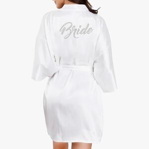 White Bridal Robe + Pearl Headband + Veil